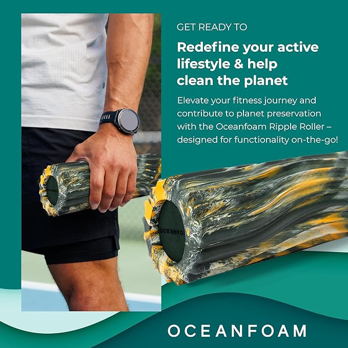 Oceanfoam Ripple Travel Foam Roller (11" x 3.35") Firm Mini Foam Roller for Physical Therapy, Deep