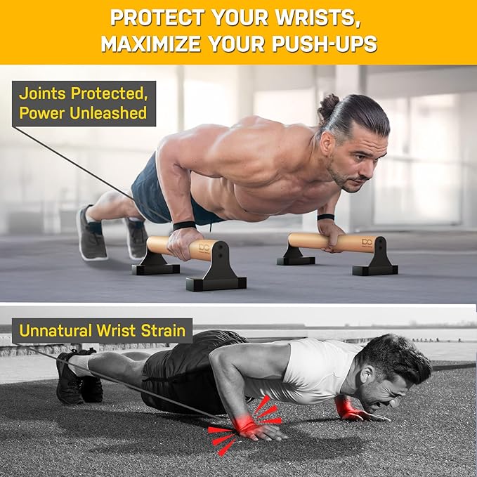 Double Circle Parallettes Push Up Bar with Ergonomic Wooden Handles - Calisthenics Equipment