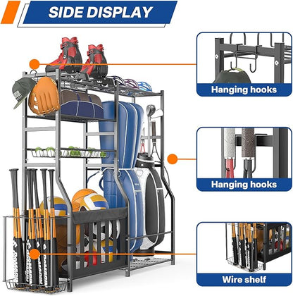 Garage Sports Equipment Organizer, Strong Load Bearing Golf Bag Organizer, Multi Use Golf Ball Rack
