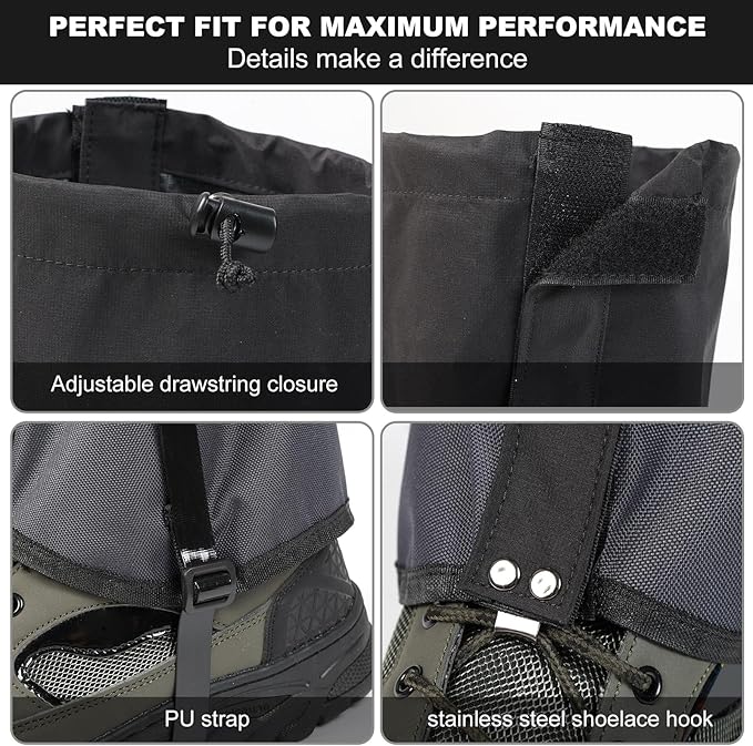 Waterproof Trail Gators for Hiking Boots Adjustable Ankle Leg Gaiters for Men Women Shoe Gaiters