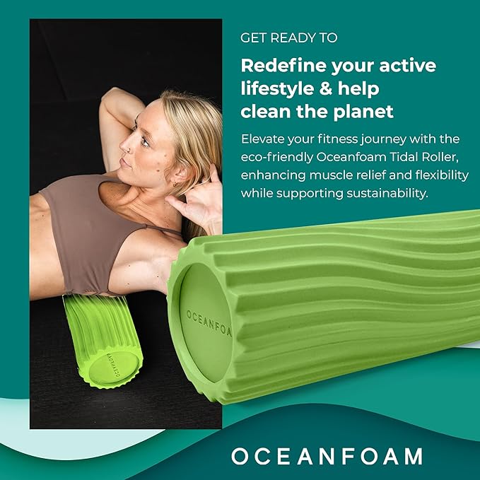 Oceanfoam Tidal Roller - Algae Green - Muscle Massage Foam Roller for Back Pain & Stretching - Firm