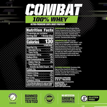 MusclePharm Combat 100% Whey Protein Powder, Banana Milk Flavor, Fast Recovery & Muscle Gain with