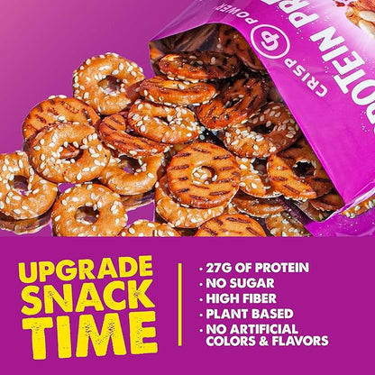 Crisp Power Protein Pretzels, Sesame, High Protein Vegan Keto Snack, 27 G Plant Based Protein, Low