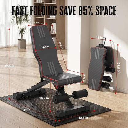 Adjustable Foldable 660LB Weight Bench, Lifting Sit-up Multi-use Workout Bench Exercise Bench