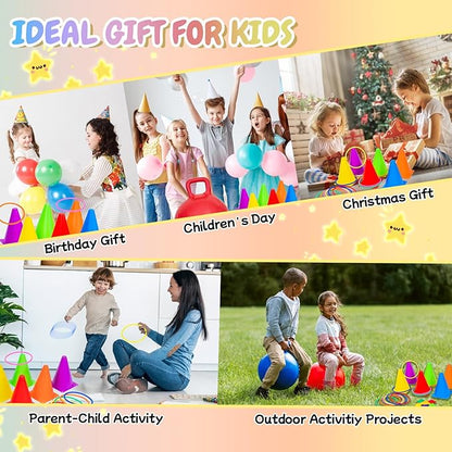 35PCS 4 in 1 Carnival Outdoor Games Combo Set for Kids, Soft Plastic Cones Bean Bags Ring Toss