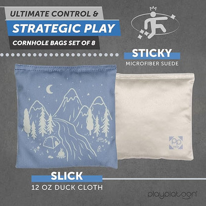 Professional Cornhole Bags - Set of 8 Regulation All Weather Double Sided - Sticky Side/Slick Side