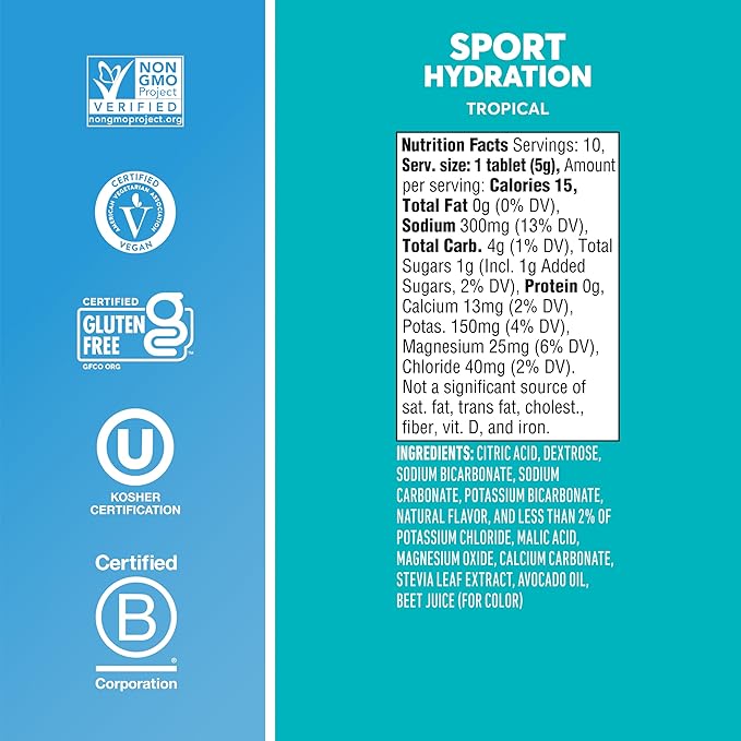 Nuun Sport Electrolyte Tablets with Magnesium, Calcium, Potassium, Chloride & Sodium, Gluten Free &