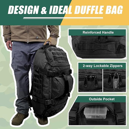 55L Large Travel Gym Duffle Bag Military Tactical Backpack, Army Pack 3 Day Bug Out Bag Rucksack