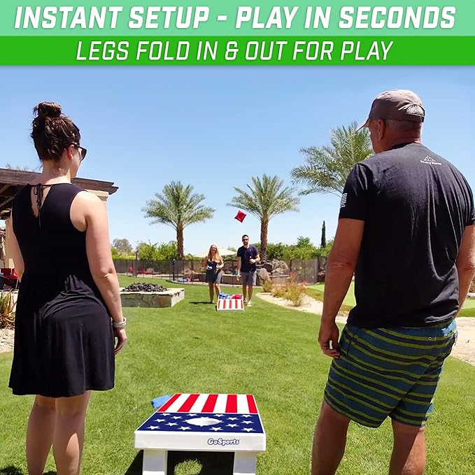 GoSports 4 x 2 ft All Weather Cornhole Boards - American Flag, Red, or Blue - Game Set Includes 8