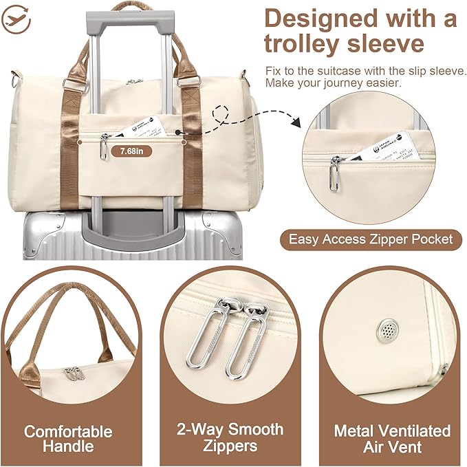 FIORETTO Womens Gym Tote Duffle Bag with Wet Pocket & Shoe Compartment, Sports Duffel Overnight