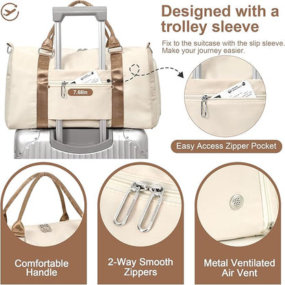FIORETTO Womens Gym Tote Duffle Bag with Wet Pocket & Shoe Compartment, Sports Duffel Overnight