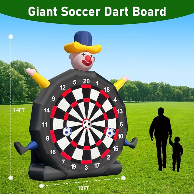 14ft Giant Inflatable Soccer Dart Board with 8 Golf Balls & 2 Soccer Balls Kickball Dartboard