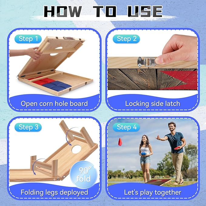 Portable Cornhole Board Set with Bean Bags 2 ft x 1 ft or 3 ft x2 ft or 10.16 * 5.04 Inch Foldable