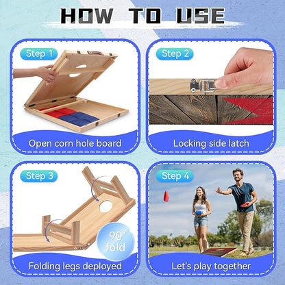 Portable Cornhole Board Set with Bean Bags 2 ft x 1 ft or 3 ft x2 ft or 10.16 * 5.04 Inch Foldable