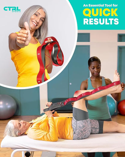 Stretching Strap with Loops - Non Elastic Stretch Band for Physical Therapy, Yoga Strap for