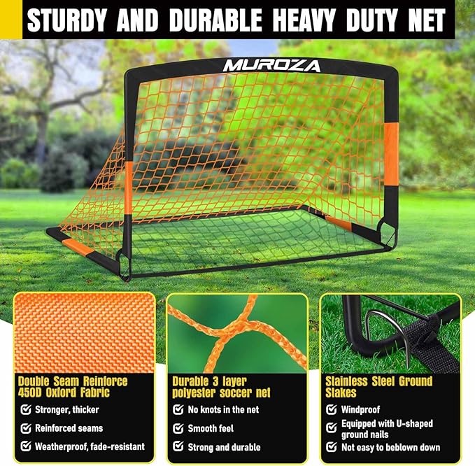 Soccer Goal, Kids Soccer Goals for Backyard Set, 2 Pack of Portable Pop Up Soccer Net with Soccer