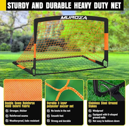 Soccer Goal, Kids Soccer Goals for Backyard Set, 2 Pack of Portable Pop Up Soccer Net with Soccer