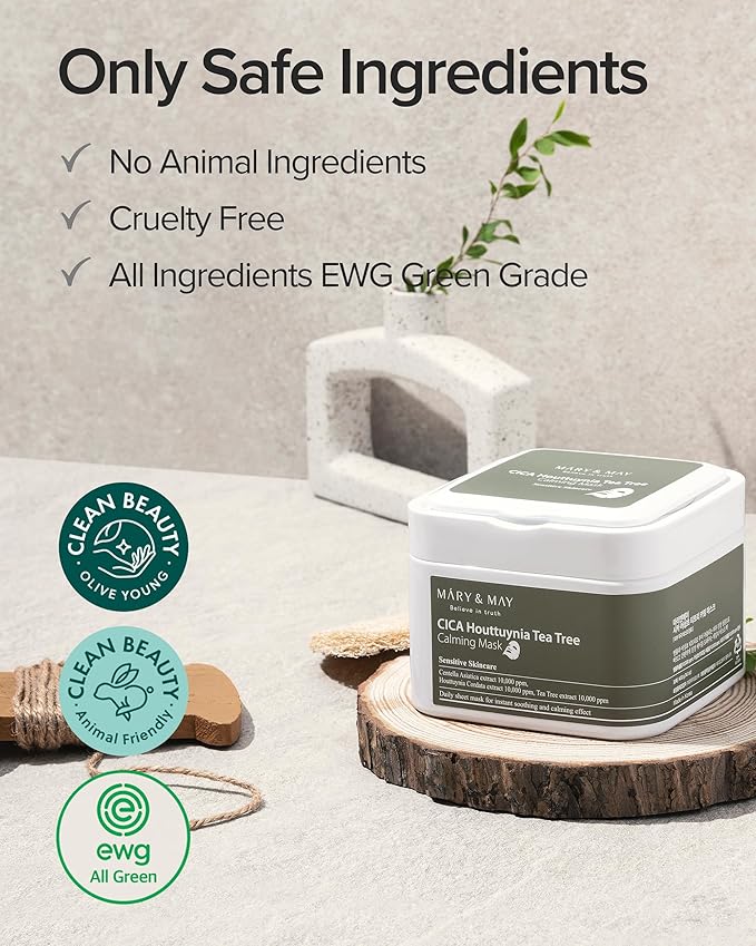 Mary&May CICA Houttuynia Tea Tree Calming Mask - Daily Pull Out Sheet Mask for Instant Soothing &