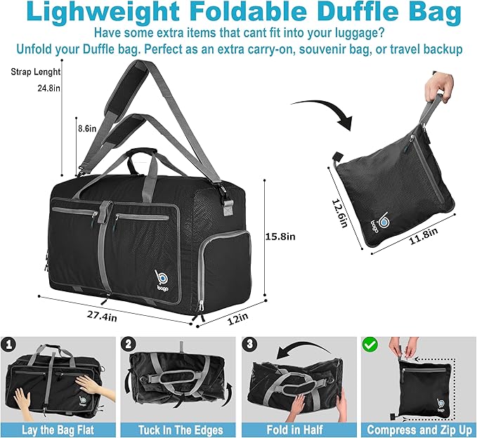Bago Large Foldable Duffel Bags for Traveling Women & Men - 80L Packable Duffle Bag for Travel with
