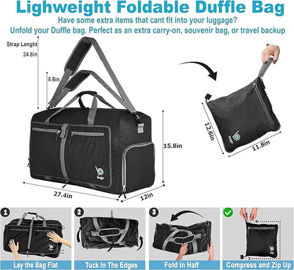 Bago Large Foldable Duffel Bags for Traveling Women & Men - 80L Packable Duffle Bag for Travel with