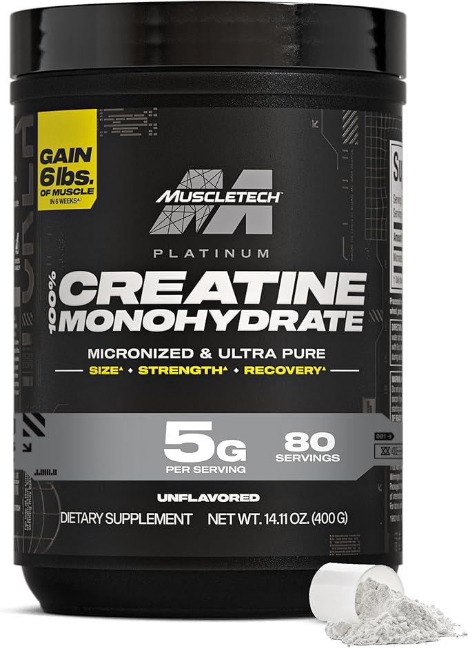 Muscletech Creatine Monohydrate Powder, Platinum Pure - Unflavored Micronized Creatine for Men &