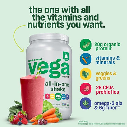 Vega Organic All-in-One Vegan Protein Powder, French Vanilla -Superfood Ingredients, Vitamins for