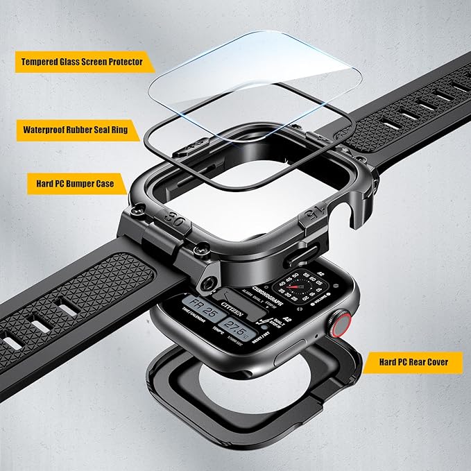 Dsytom Waterproof Case with Band Compatible for Apple Watch Band 45mm 44mm 41mm 40mm for Men