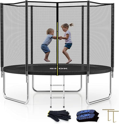 SKOK Trampoline 8FT 10FT 12FT 14FT 15FT Trampolines with Enclosure Net, 400LBS Outdoor Trampolines