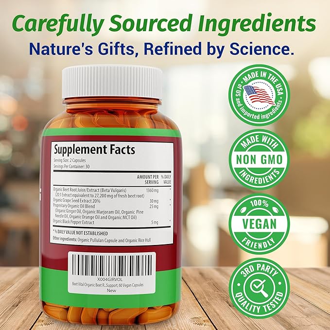 1 Body Beet Vital, Organic Beetroot Supplements for Circulation, Energy, & Stamina, Nitric Oxide