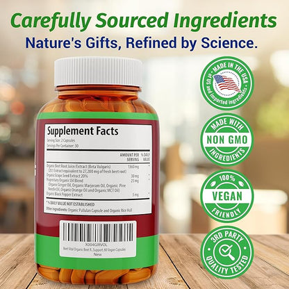1 Body Beet Vital, Organic Beetroot Supplements for Circulation, Energy, & Stamina, Nitric Oxide