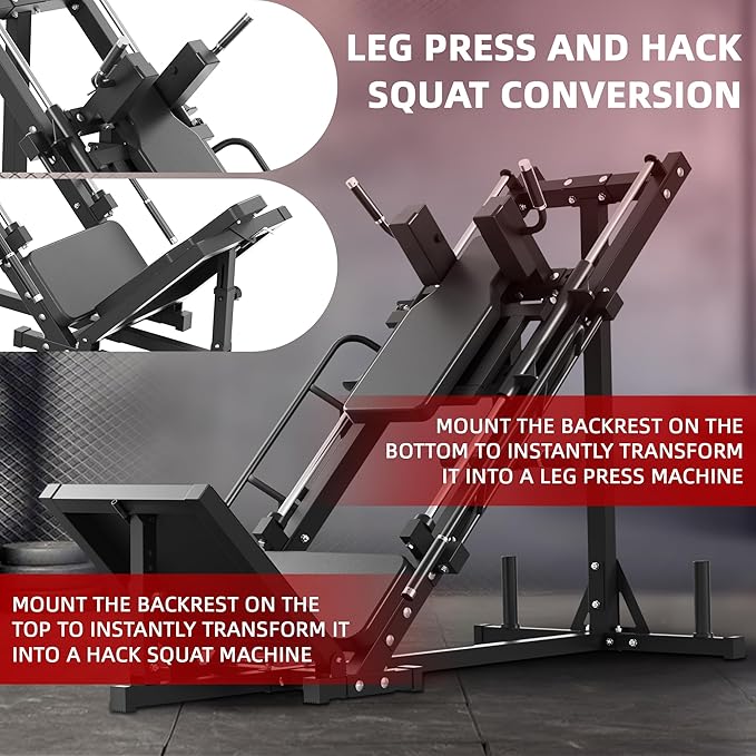 Leg Press Hack Squat Machine, Plate Loaded Adjustable Leg Press Machine, Hack Squat Machine with