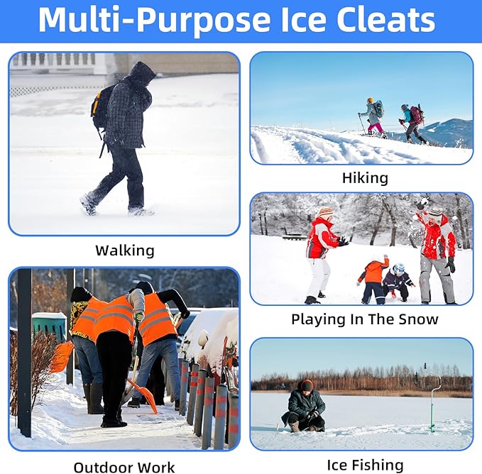 Ice Cleats Crampons for Shoes and Boots, Stainless Steel Ice Grippers Spikes Grips Traction for