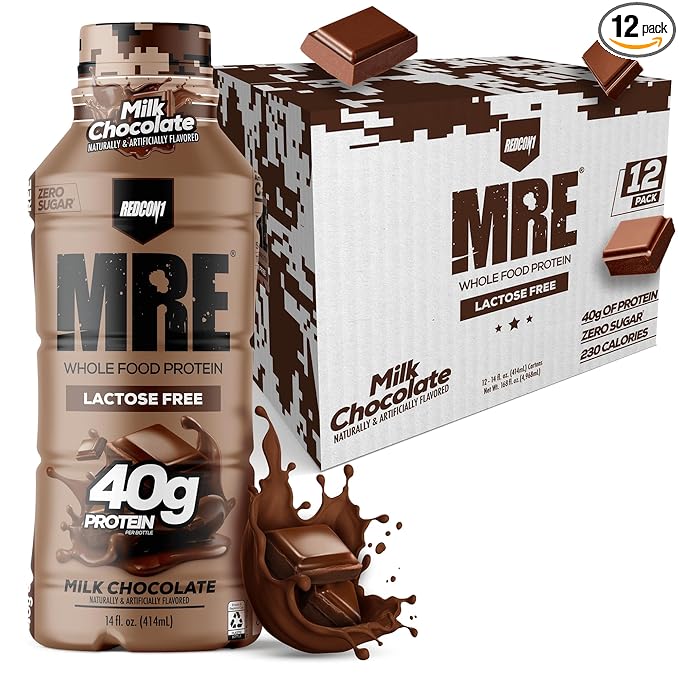 REDCON1 MRE Ready to Drink Protein Shake, Milk Chocolate - Lactose + Whey Free RTD 40gr Protein