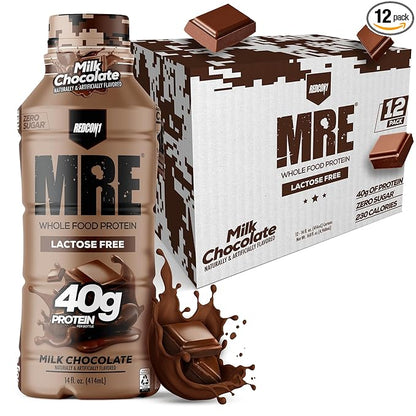 REDCON1 MRE Ready to Drink Protein Shake, Milk Chocolate - Lactose + Whey Free RTD 40gr Protein