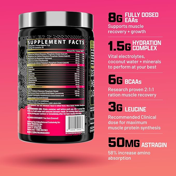 Nutrex Research EAA Hydration | EAAs + BCAA Powder | Muscle Recovery, Strength, Muscle Building