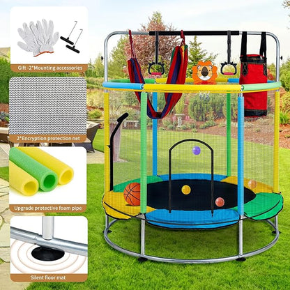 Trampoline for Kids with Anti-Rollover Round Bottom and Swing,55" Toddler Mini Trampoline for Kids