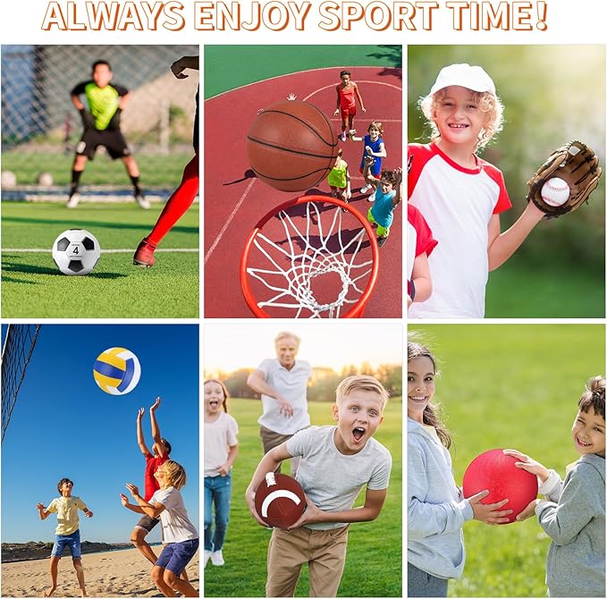 Deekin 12 Pcs Assorted Sport Ball Set Official Size Basketball, Football, Volleyball, Soccer