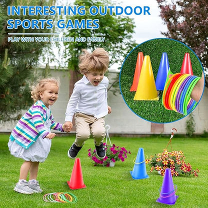 OBTANIM 26 Pcs Plastic Colorful Cones Ring Toss Combo Set Outdoor Carnival Games for Kids Adults