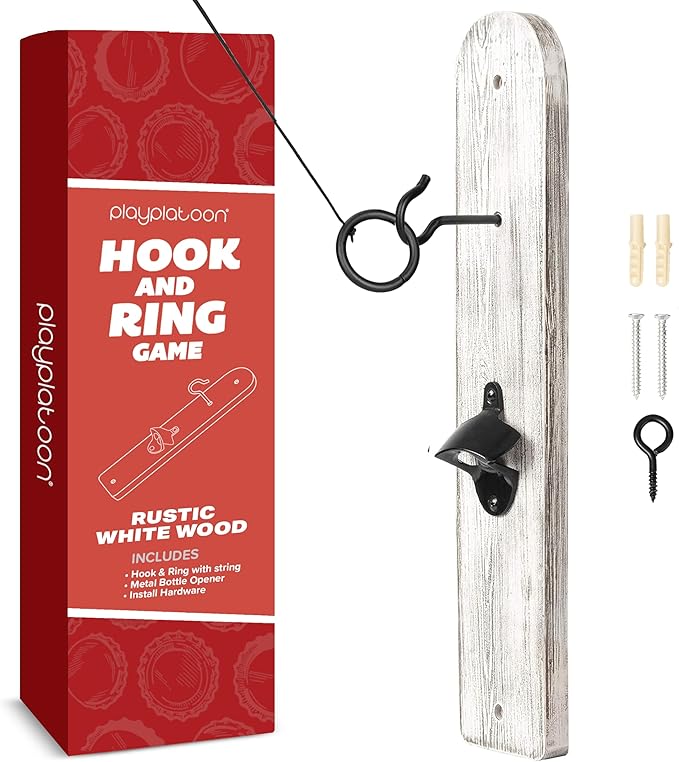 Play Platoon Hook and Ring Toss Bar Game for Adults - Wood Toss Ring Game for Adults - Perfect