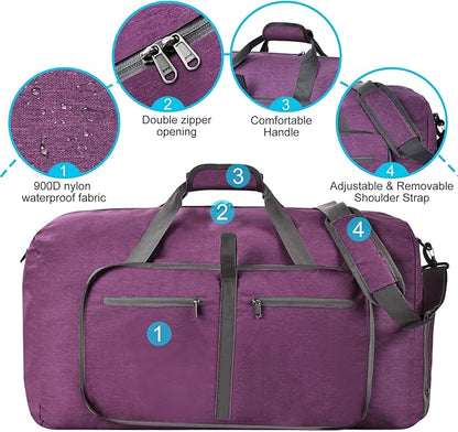 Felipe Varela Duffle Bag with Shoes Compartment and Adjustable Strap,Foldable Travel Duffel Bags