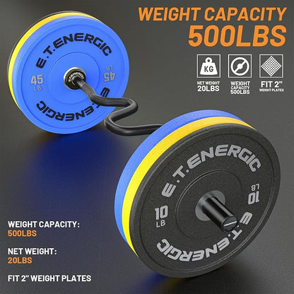 47" Olympic EZ Curl Bar 500-lbs Capacity Steel Barbell Suitable for 2" Weight Plates, 2-Inch Curl
