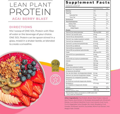 One Sol Lean Plant-Based Protein Powder, Pea & Brown Rice Protein, Low Carb, Vegan Friendly
