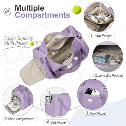 FIORETTO Womens Gym Tote Duffle Bag with Wet Pocket & Shoe Compartment, Sports Duffel Overnight