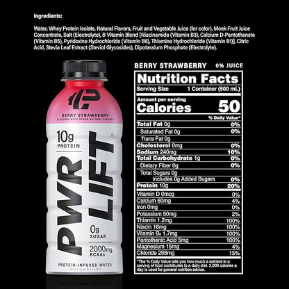 Whey Protein Water Sports Drink by PWR LIFT | Berry Strawberry | Keto, Vitamin B, Electrolytes