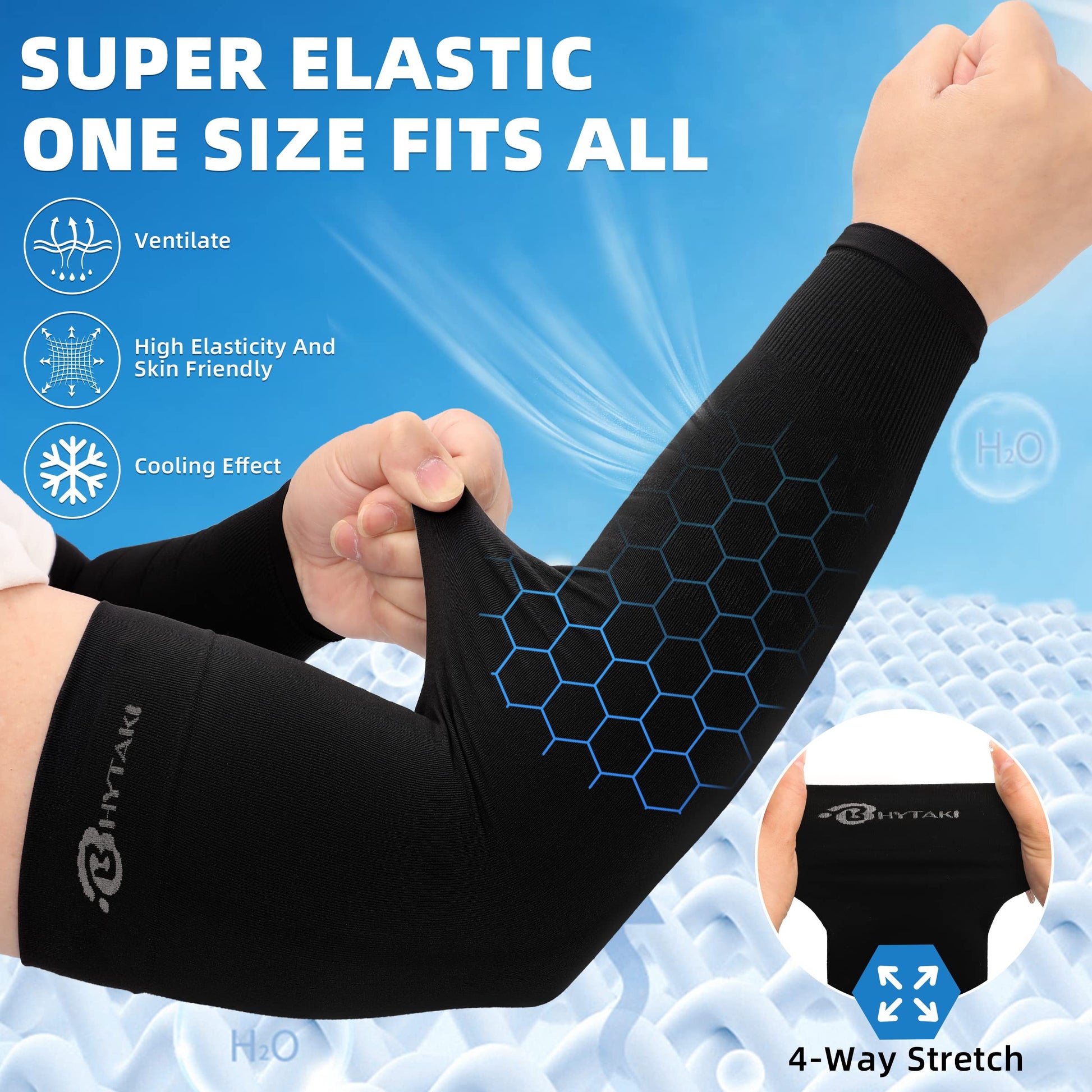BHYTAKI 6 Pairs UV Sun Protection Arm Sleeves, UPF 50 Sports Cooling Arm Compression Sleeves for