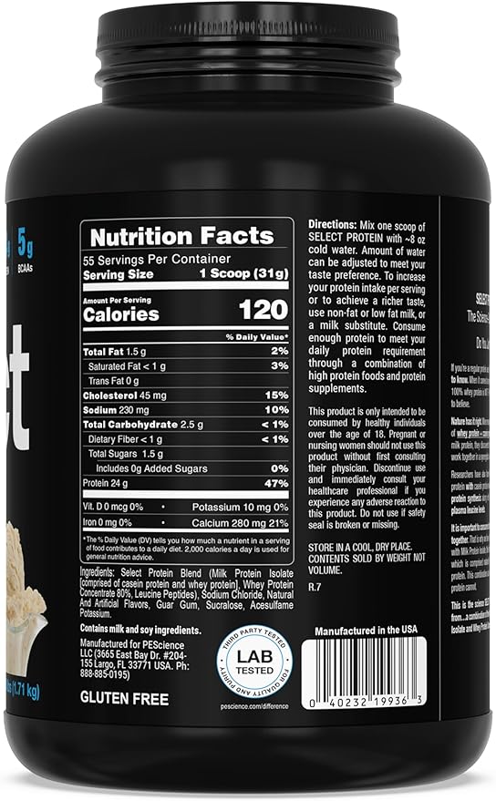 PEScience Select Protein Powder, Whey and Casein Blend, Clean Protein Powder for Women and Men, Low