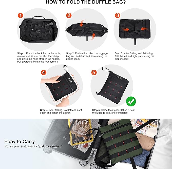 WITZMAN Foldable Duffle Bag for Travel 65L Lightweight Packable Duffel Bag with Shoes Compartment