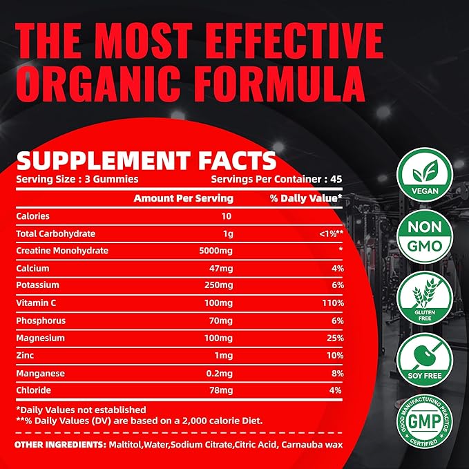 Creatine Monohydrate Gummies (5g) – Pre-Workout Energy & Muscle Growth Support for Men & Women |