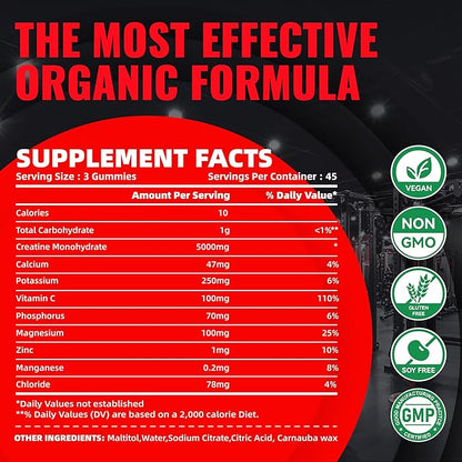 Creatine Monohydrate Gummies (5g) – Pre-Workout Energy & Muscle Growth Support for Men & Women |