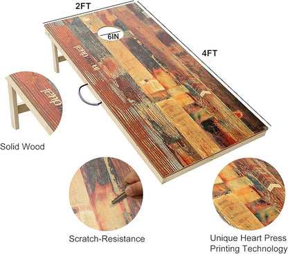 Solid Wood Premium Corn Hole Outdoor Game Set, 2 Regulation and Waterproof Cornhole Game Boards